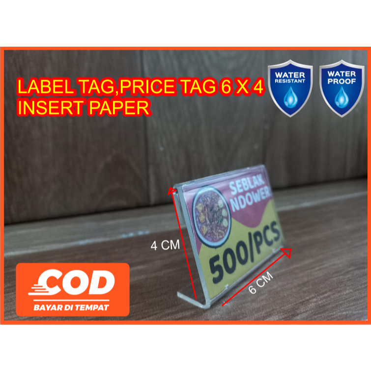 

Label Display Harga Acrylic / Akrilik Product Price Tag / Tag Card Slip Minimarket / 4cm x 6cm fungsional