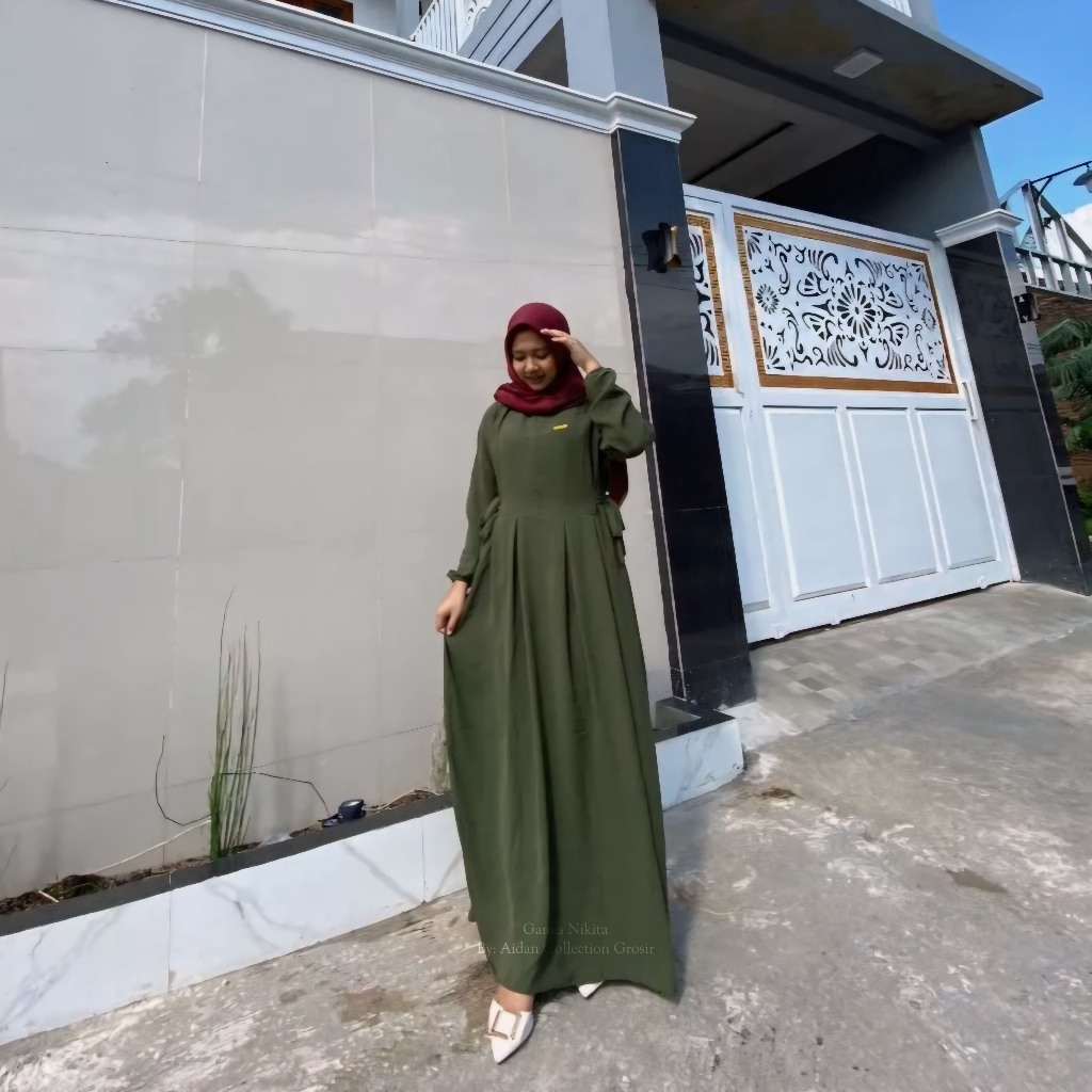 GAMIS NIKITA CRINKLE AIRFLOW PREMIUM TERBARU DRESS CHIBI-Army