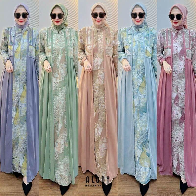 maiza dress by Alody premium /gamis kualitas butik/hijau sage/mint/lavender/ice blue/dusty/lebaran/k