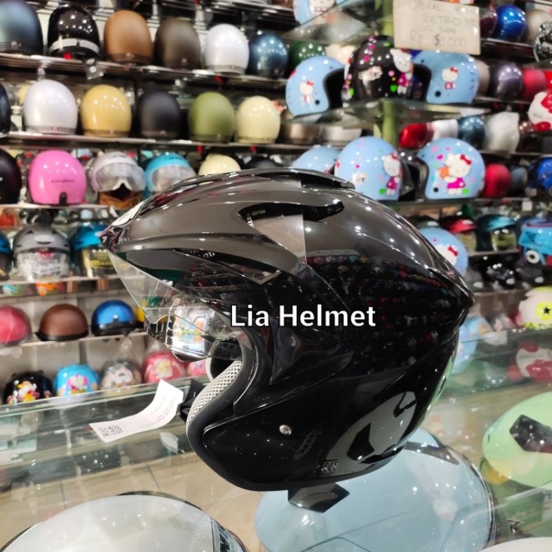 Helm HIU Arrow Double Visor solid black / HIU Arrow black glossy / HIU ARROW HITAM GLOSSY ORIGINAL