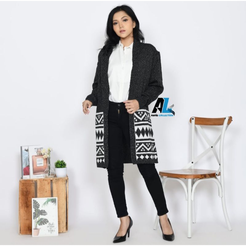 Long Cardi Knit Premium Wanita | Cardigan Rajut Motif Panjang Tebal | Outer Tunik Knitwear