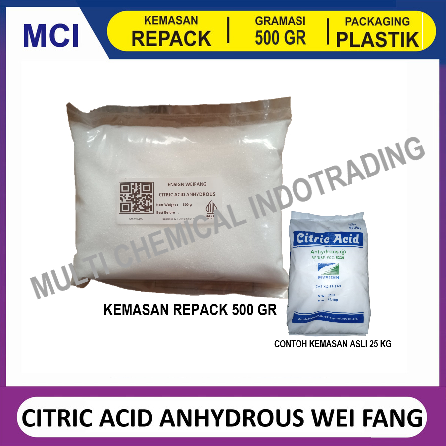 

CITRIC ACID CITRUN ASAM SITRAT ANHYDROUS WEI FANG - REPACK 500 GR