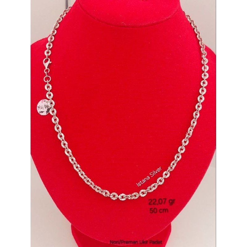 Kalung Perak Asli S925 Lapis Mas Putih Kalung Rantai Nori Ukir Padat / Kalung Rantai Preman Ukir Pad