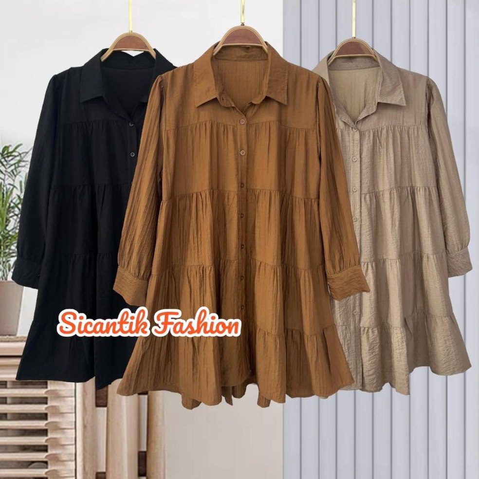 SALEE Atasan Tunik Wanita Polos  Tunik Midi Katun