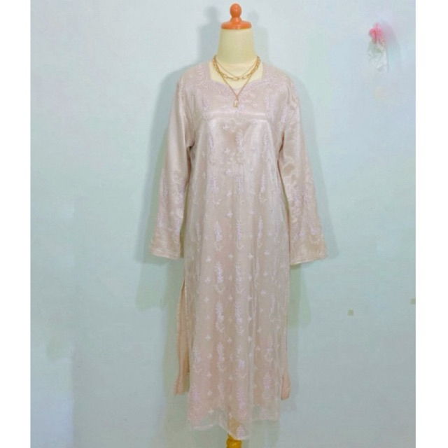 Dress Long maxi Gamis Abaya bahan brukat brokat full furing mix bordir mutiara kombinasi tile warna 