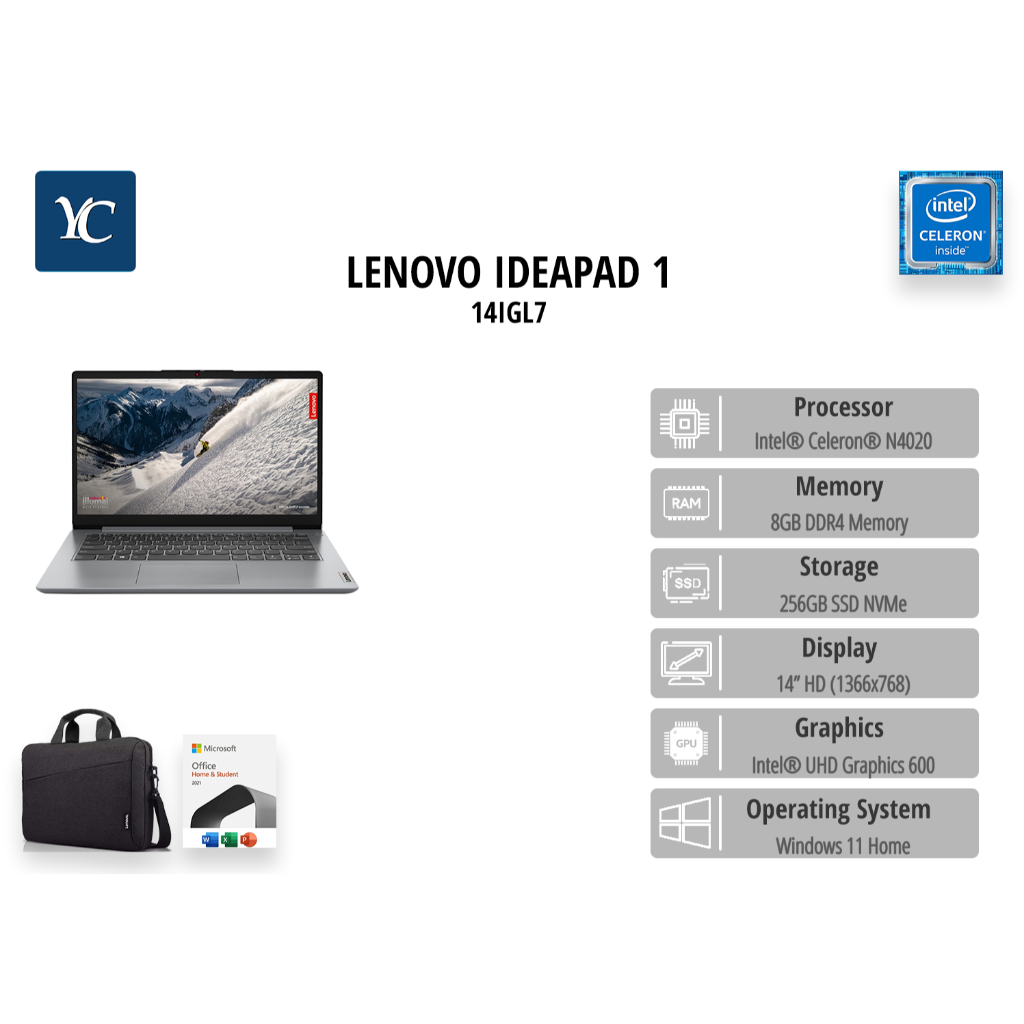 Lenovo Ideapad Slim 1 14 N4020 8GB 256 SSD Win 11 OHS