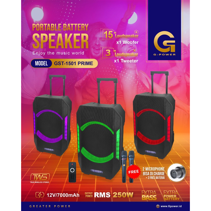 G-Power Speaker 15 inch G power GST 1501 PRIME G Power Speaker Portable 15 Inch G power Free 2 Micro