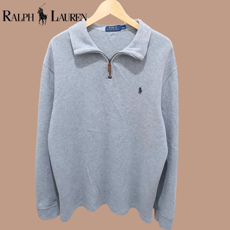 Polo Ralph Lauren Grey Heather Cotton Half Zip Sweater