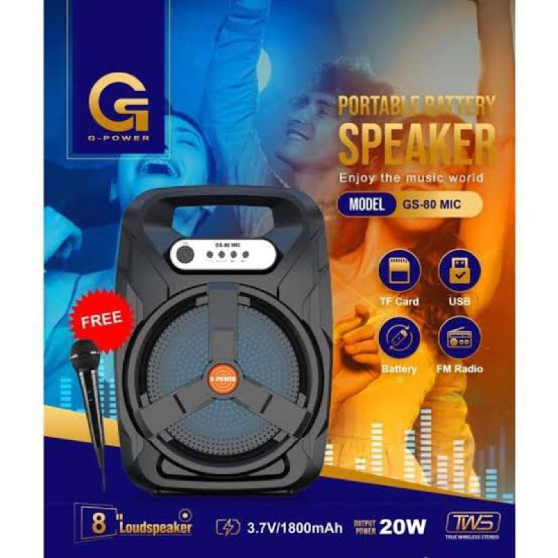G POWER Speaker 8 inch G power Portable Speaker G power Bluetooth G power Mic Karaoke G- Power GS-80