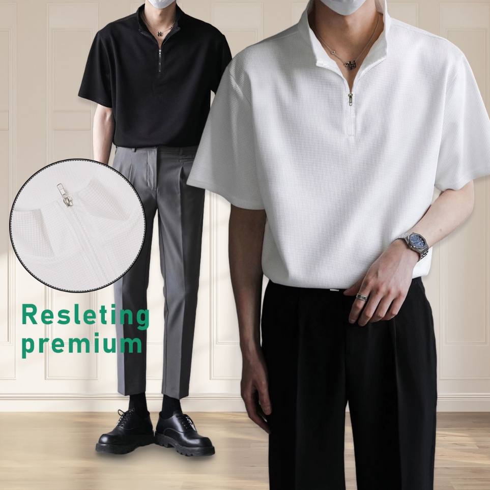 Buruan Belanja old money style pria baju pria kaos Polo keren korean style Half Zip Sweatshirt Waffl