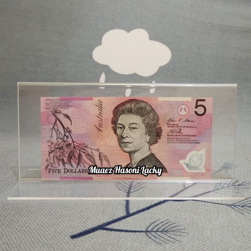 Akrilik Tempat Uang Pajangan Hiasan Australia 5 Dolar Old Series Polymer