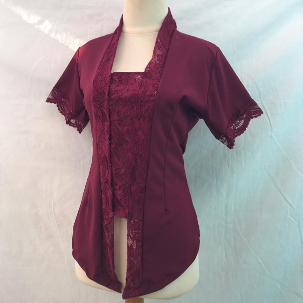 Murah nampol Kebaya bali kombinasi moscref mix brokat lengan pendek