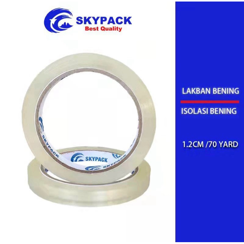 

tape solasi 1,2 cm / isolasi 12mm 70y / lakban kecil 12mmx70y yard bening