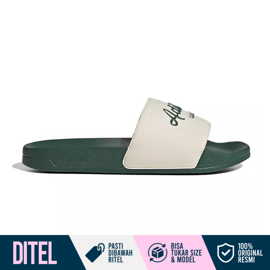 Adidas Adilette Shower Slides Wonder White Collegiate Green GW8749