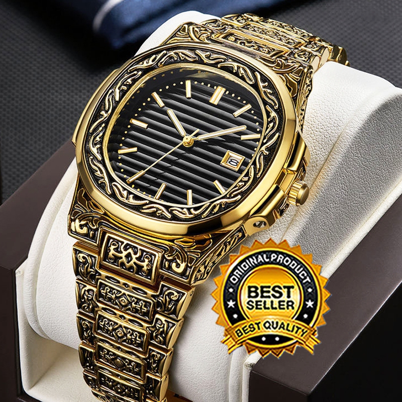 Jam Tangan Pria Kasual Gaya Baru Relief Retro Model Batik Tampilan Mewah Klasik Populer Lintas Batas
