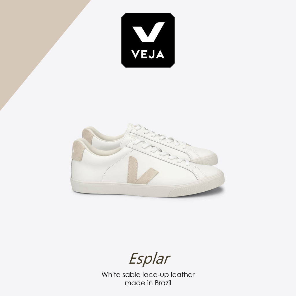 Sepatu Veja Esplar White Sable Lace-Up Leather Sneakers Original