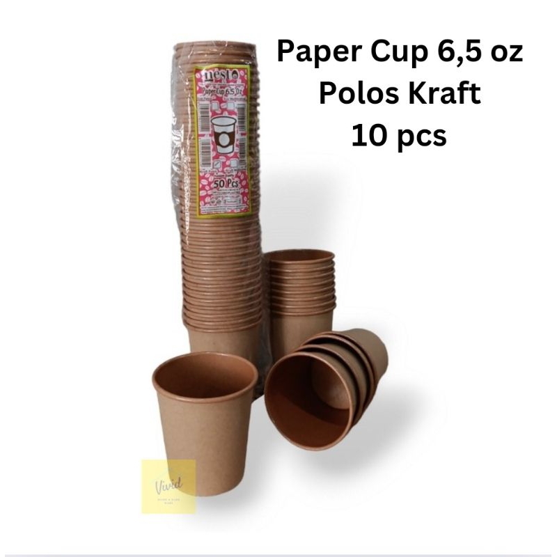 [10 pcs] Paper Cup 6,5oz - Cup Kopi 6,5 oz Kraft (10 pcs)- Cup Kertas Cokelat Polos Full Set Pipet  