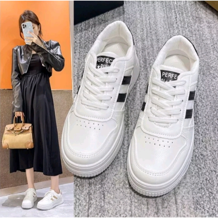 Sepatu Sneakers Wanita Dewasa Sepatu Fashion Sport Korea Sepatu Sekolah Hitam Cream Putih Anak SMP S