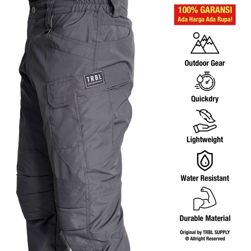 Celana Cargo Panjang Tactical Pria TRBL - Grey Taslan Quickdry Anti Air