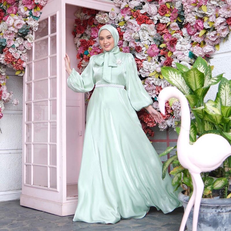 Ounadoutfit - BARBIE Dress - luxury shimer dress premium - gaun pesta muslimah - dress polos shimer 