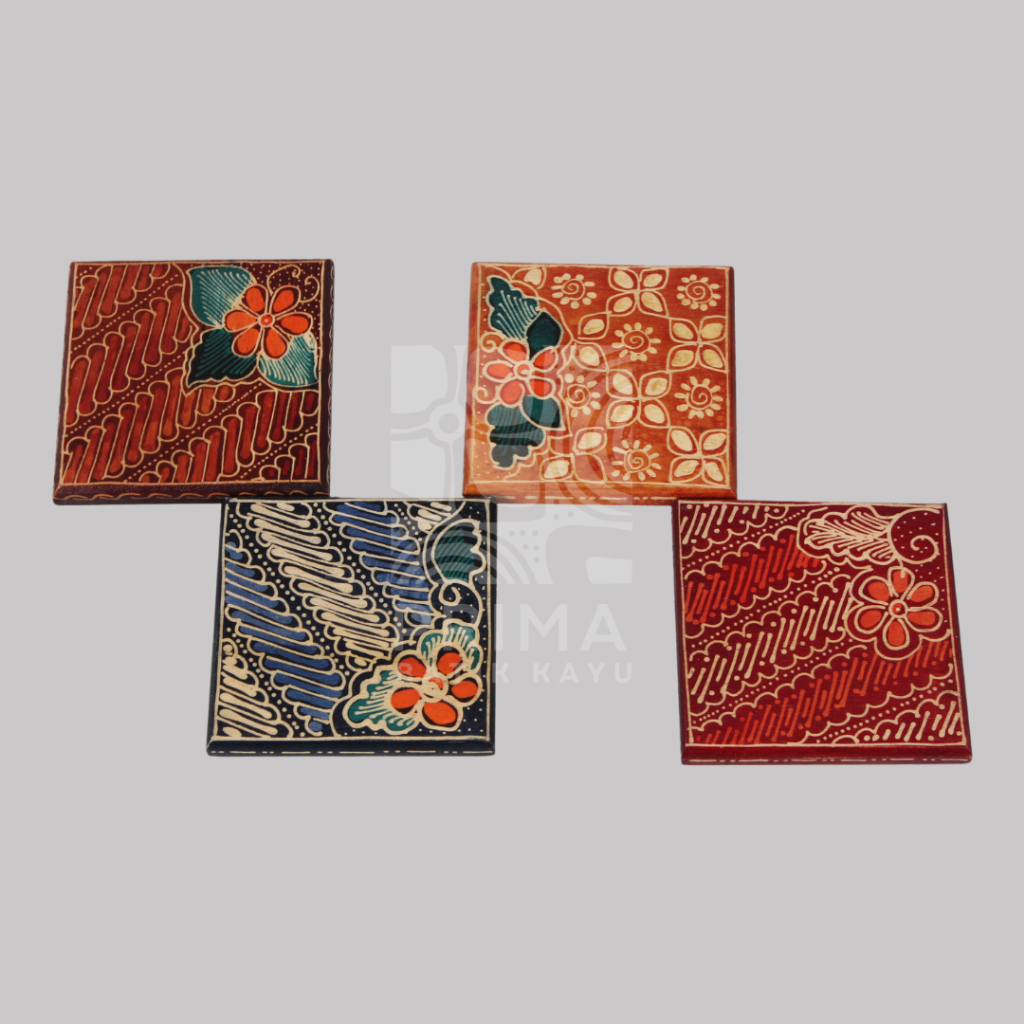 Tatakan Gelas Kayu | Souvenir Alas Gelas Kayu Batik | Alas Gelas Batik
