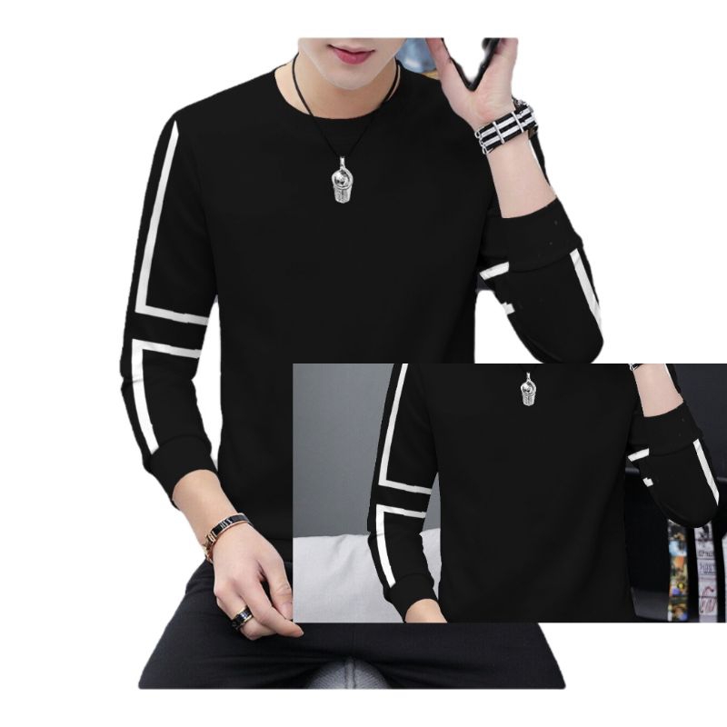 Kaos Pria Lengan Panjang Motif Garis Bagian Lengan/Kaos pria&Wanita