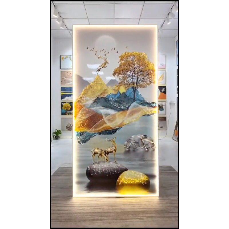 Hiasan Dinding Lampu led Lukisan Porcelain Diamond Crystal