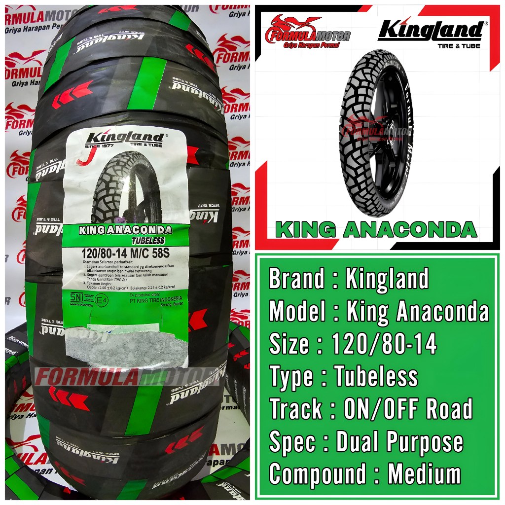 120/80-14 Kingland King Anaconda Ring 14 Tubeless (Dual Purpose) Ban Belakang Motor PCX-150, Vario-160 Tubles