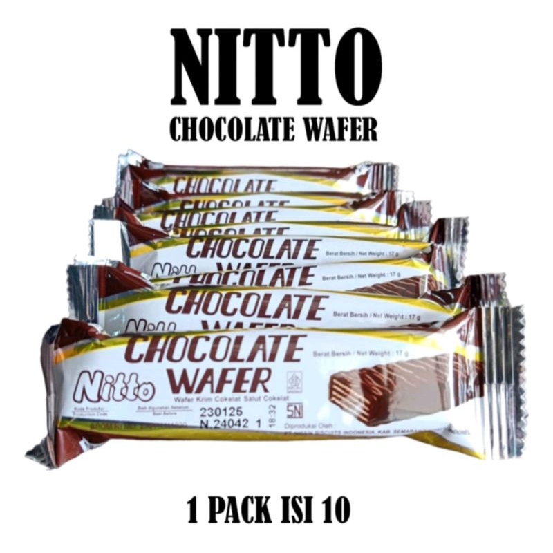 

Nissin Nitto Chocolate Wafer Coklat (1Pack: 10pcs @17gr) / Wafer Nissin / Wafer Coklat Nitto / Wafer Coklat / Wafer Nissin Rasa Coklat / Wafer Berlapis Coklat / Snack Rasa Coklat / Nissin Coklat / Snack Family Pack / Wafer Coklat Bersalut Coklat