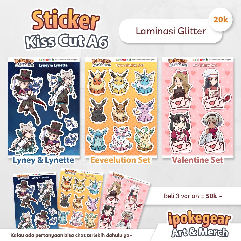 

Kisscut Sticker Pokemon Eeveelution Valentine Lyney Lynette | Anime Sticker Genshin Impact | Pokemon