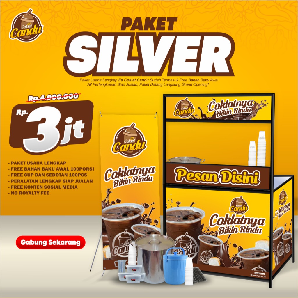 

PAKET FRANCHISE ES COKLAT CANDU BOOTH SILVER / FRANCHISE ES COKLAT CANDU / PAKET USAHA ES COKLAT CANDU / PAKET BISNIS ES COKLAT CANDU / PAKET USAHA ES COKLAT CANDU / ES COKLAT VIRAL / ES COKLAT KEKINIAN 2