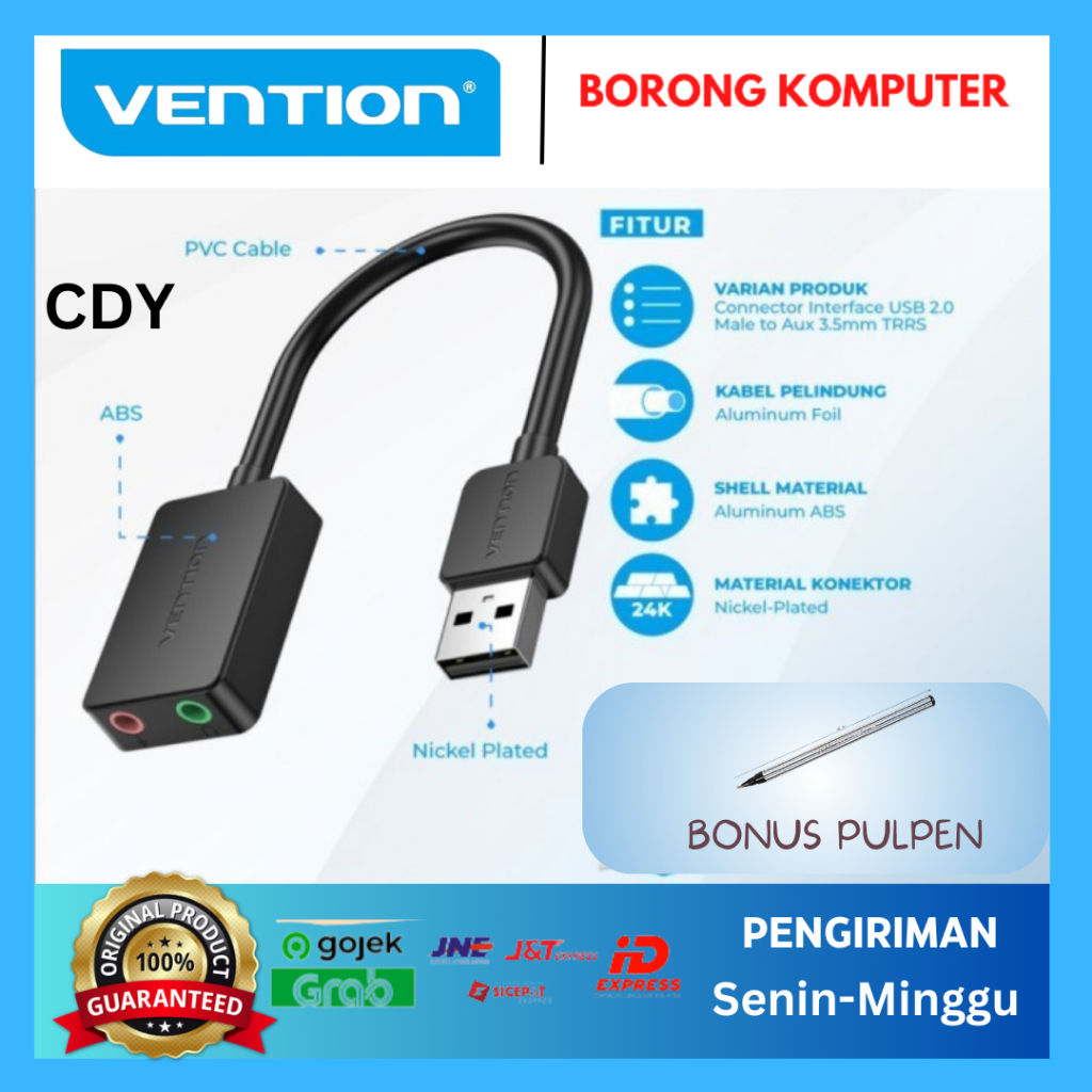 Vention CDY USB Sound Card 2 lubang ( mic + headset )