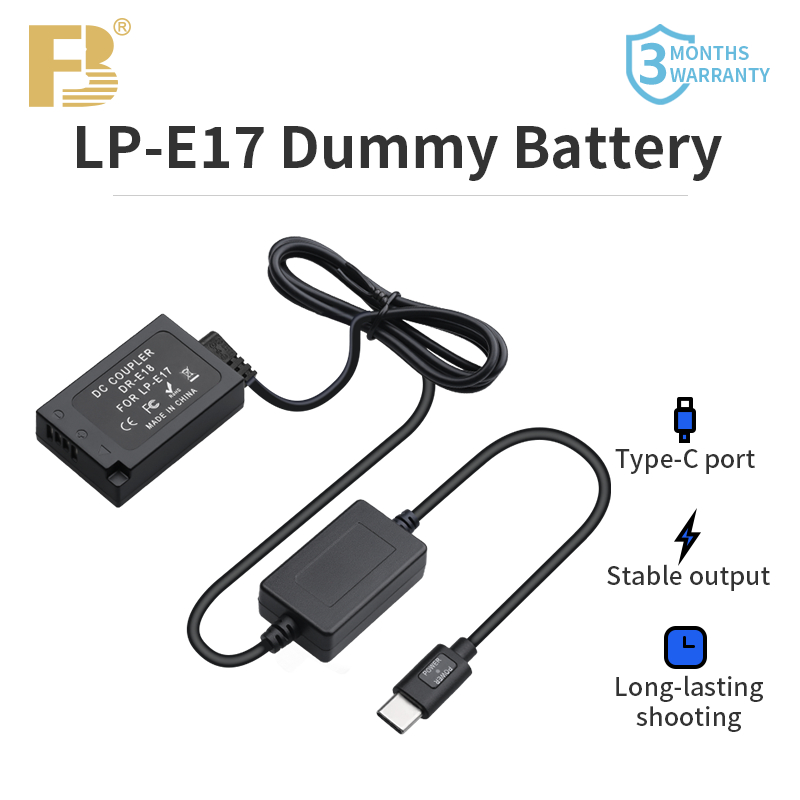 FB Dummy Battery LP-E17 Type C USB Dummy Battery with USB-C Input for kamera Canon Lp-E17 M6 M5 M3 M