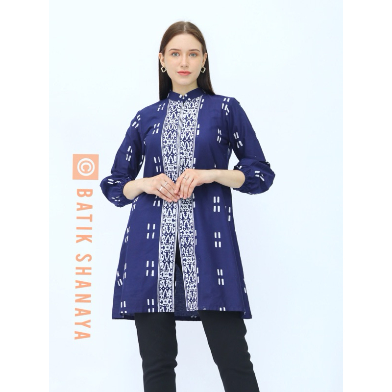 Shanaya Batik Tunik Batik Wanita Cap Garutan Motif Terbaru Modern cantik elegan zipper depan lengan 