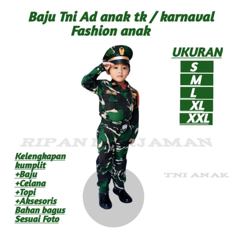 Baju Tni ad anak tk / karnaval Baju propesi anak Tni ad(Loreng si kecil fashion anak) 1 SET