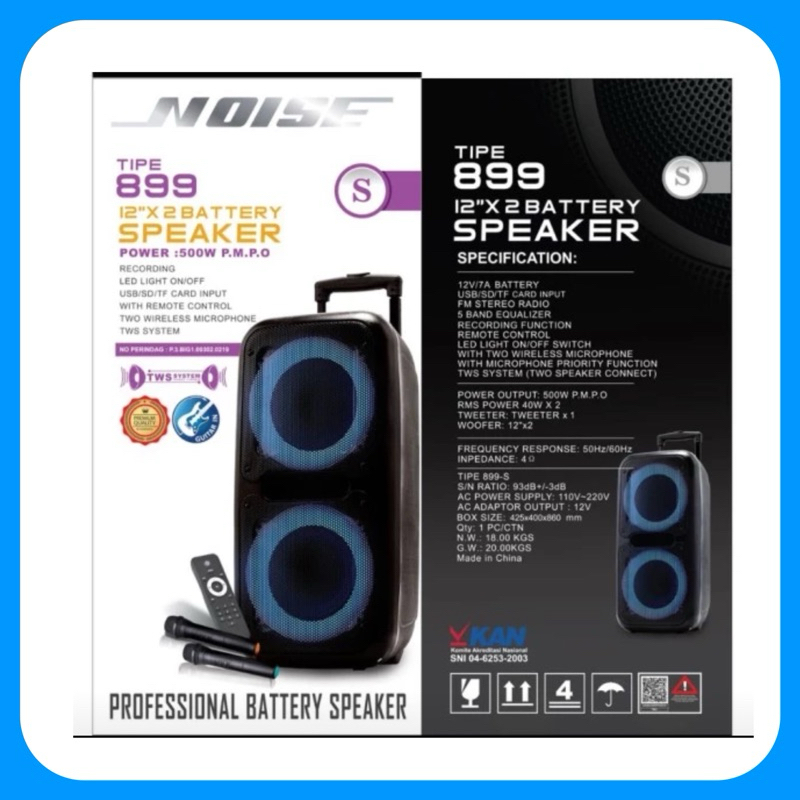Speaker Portable Wireless Noise 899 S Original 2 X 12 inch Bluetooth