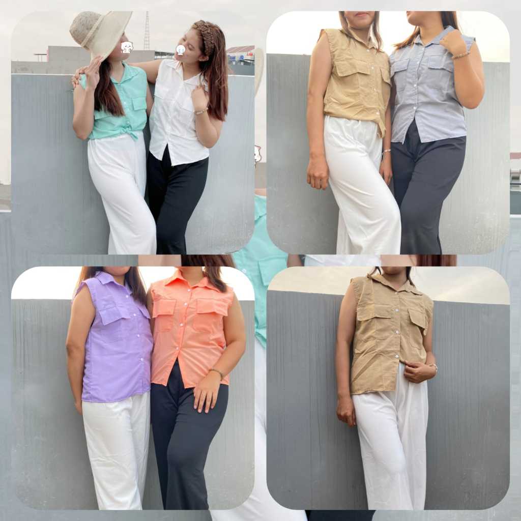 AZ.FS - Setelan Wanita Polos Atasan Buntung Celana Panjang / Setcel Cabin Dobby / One Set 2 in1 / Pa