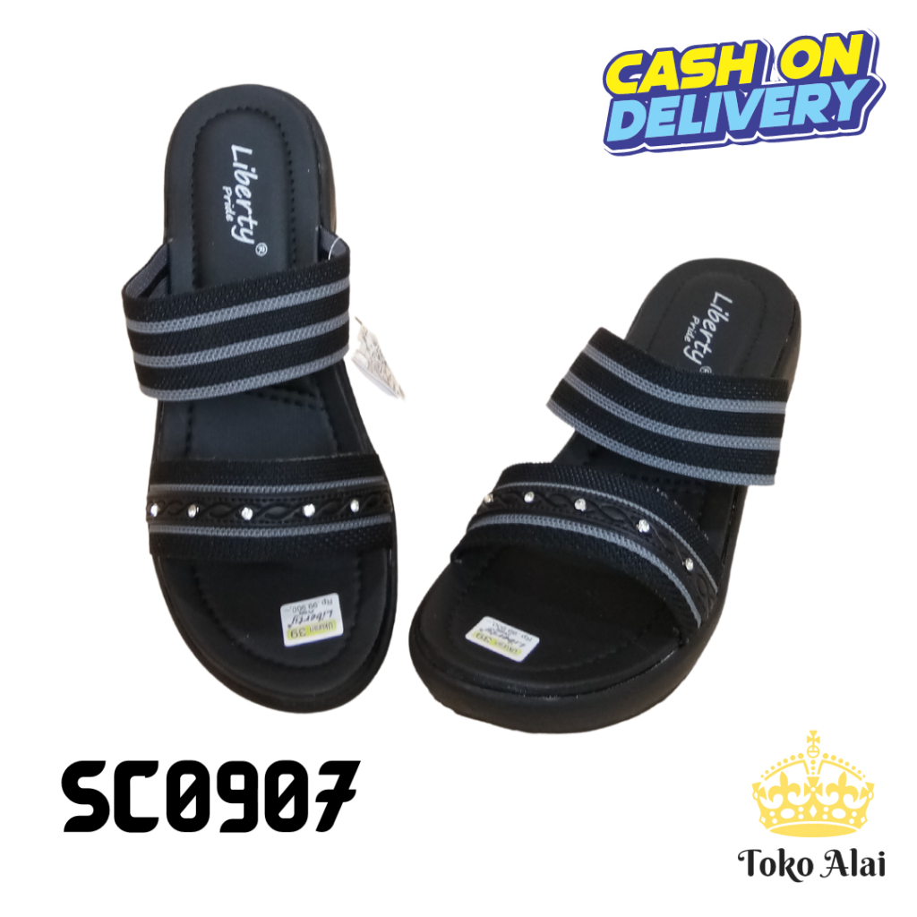 Selop Wedges Sandal Casual Tali 2 Anti Slip Model Terbaru Empuk Mules Modis LIBERTY MADONA SC0907