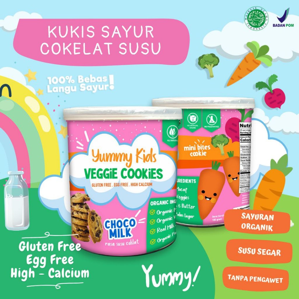 

Pelangi Anak Cookies atau Kukis Sayur Organik Cokelat Susu Gluten Free Egg Free Tanpa Pengawet
