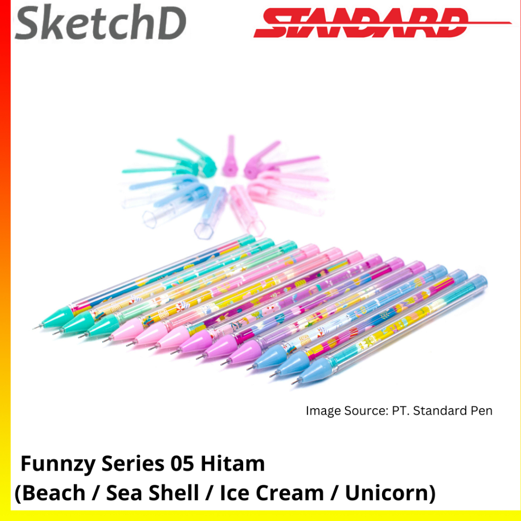 

Pulpen Funzzy 05 Hitam Bolpoin Standard Needle tip 0.5 mm body warna warni