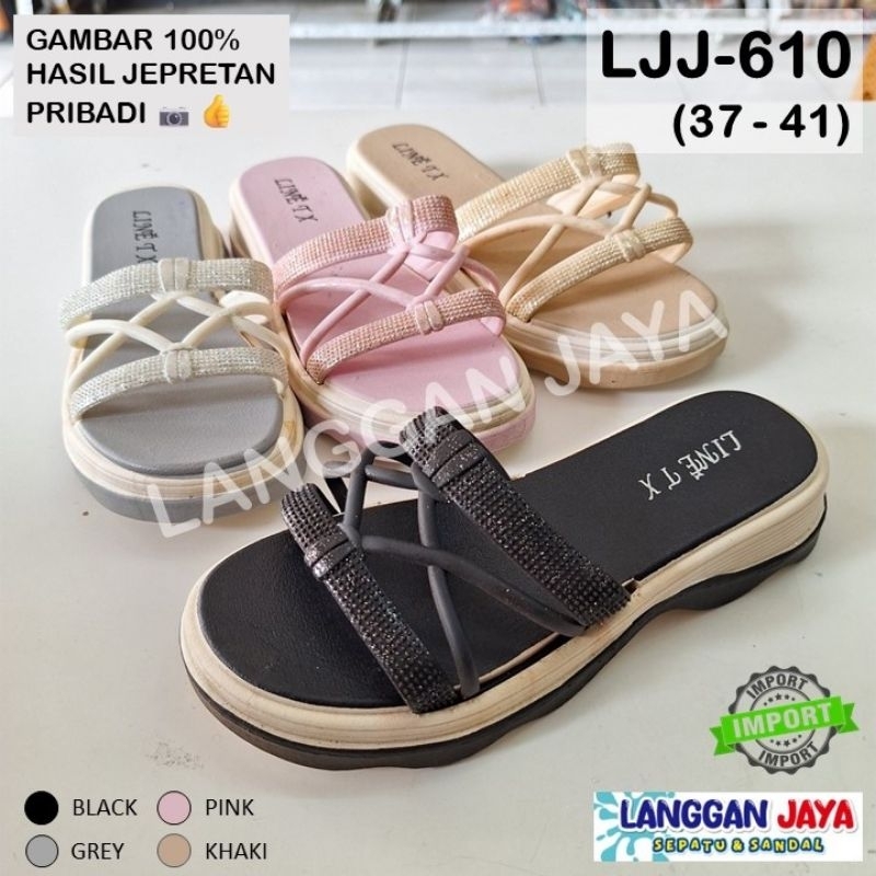 LINE T.X LJJ-601 (37-41) - SANDAL SLIP-ON, SELOP, FLIP-FLOP IMPOR KASUAL MINIMALIS GLITER OOTD WANIT