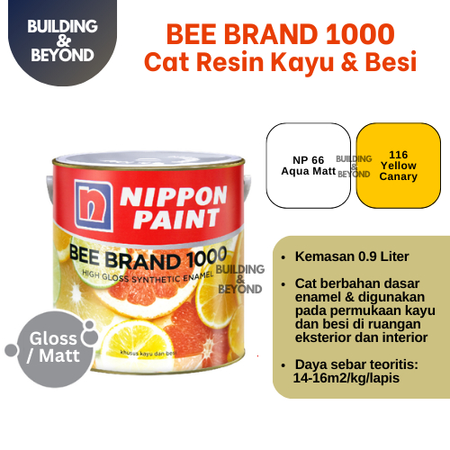 

CAT KAYU DAN BESI BEE BRAND 1000 NIPPON PAINT CAT MINYAK 0.9 LITER