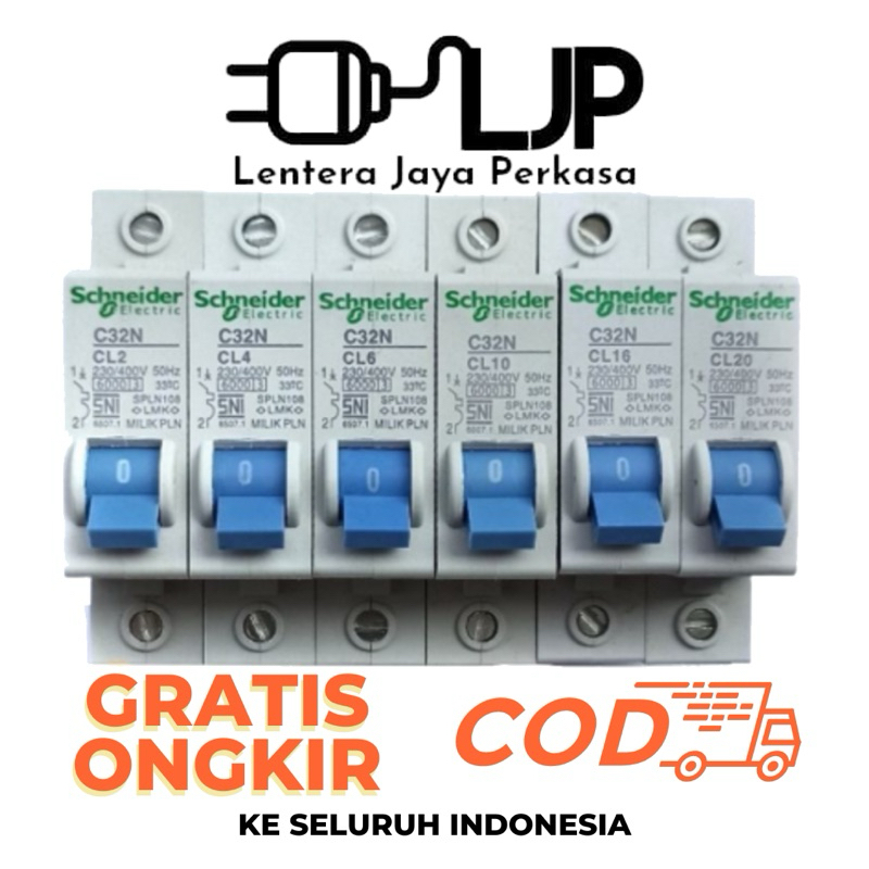 MCB Schneider Biru PLN 1P 2A 4A 6A 10A 16A 20A 25A 35A 1Phase Ori