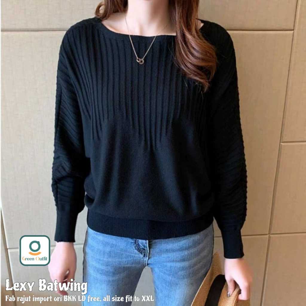 lexy sweater kaos batwing rajut wanita lengan Panjang all size fit xxl polos ori bkk import premium