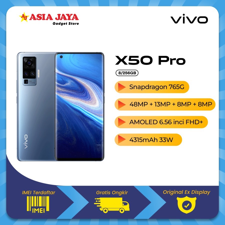 [EX DISPLAY] VIVO X50 Pro Smartphone 8/256GB 48MP AI Quad Camera HP Demolive Murah FlashCharge 2.0 3