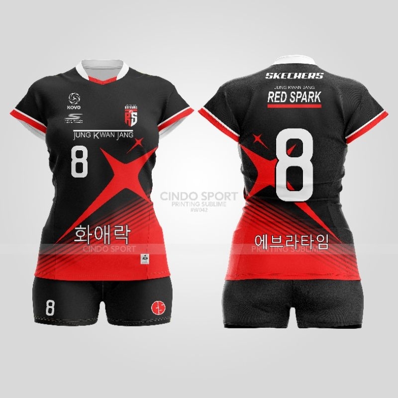 Stelan kaos volly printing RedSpark/jersey olahraga 2024