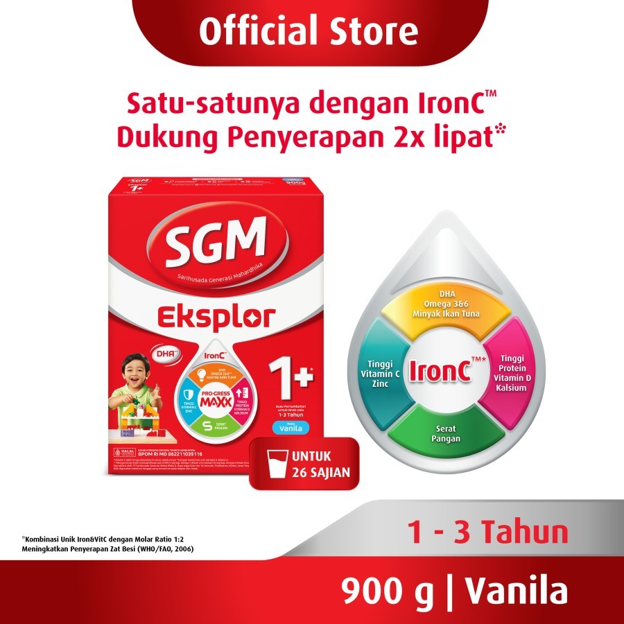 SGM EKSPLOR 1+ VANILA 900GR / SGM EKSPLOR 1 PLUS RASA VANILA 900 GRAM SGM 1-3 TAHUN / MAMA SUSU