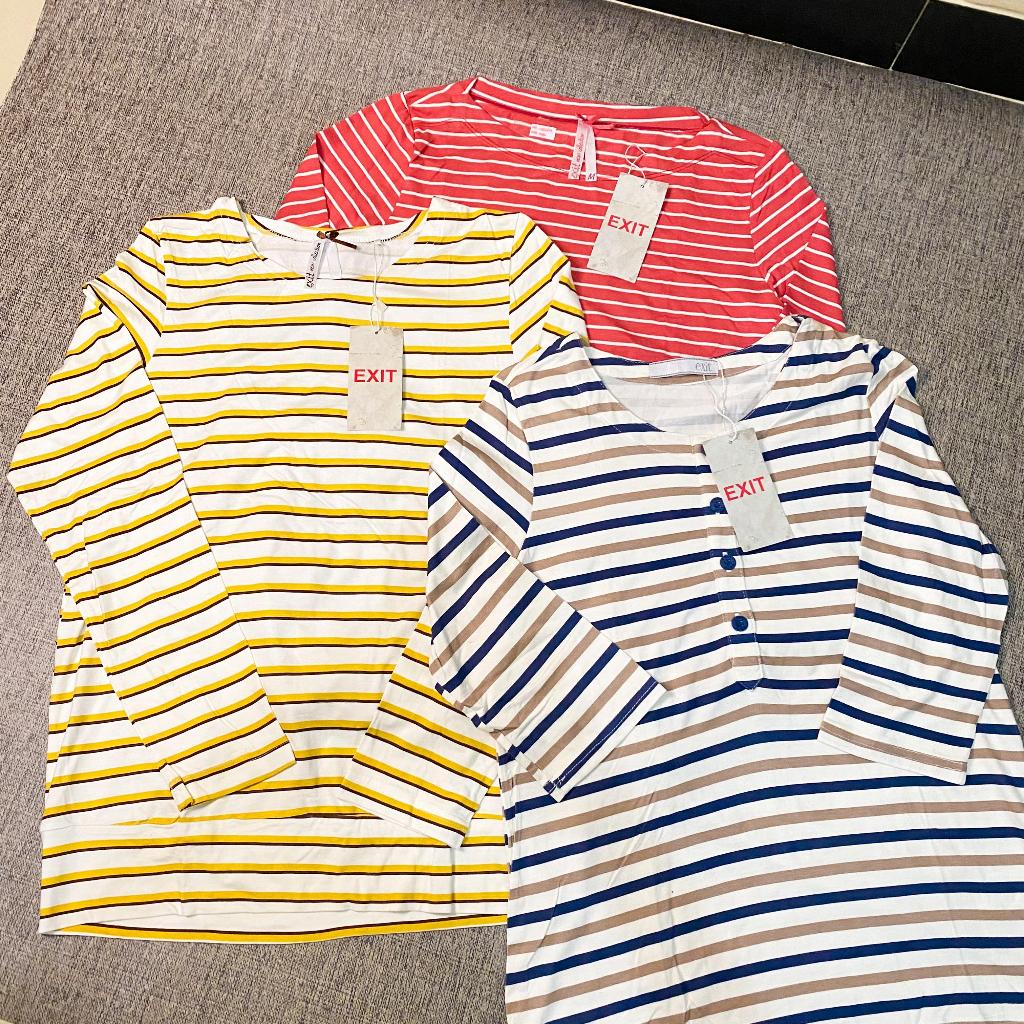 Blouse Atasan Wanita EXIT Motif Salur Diskon