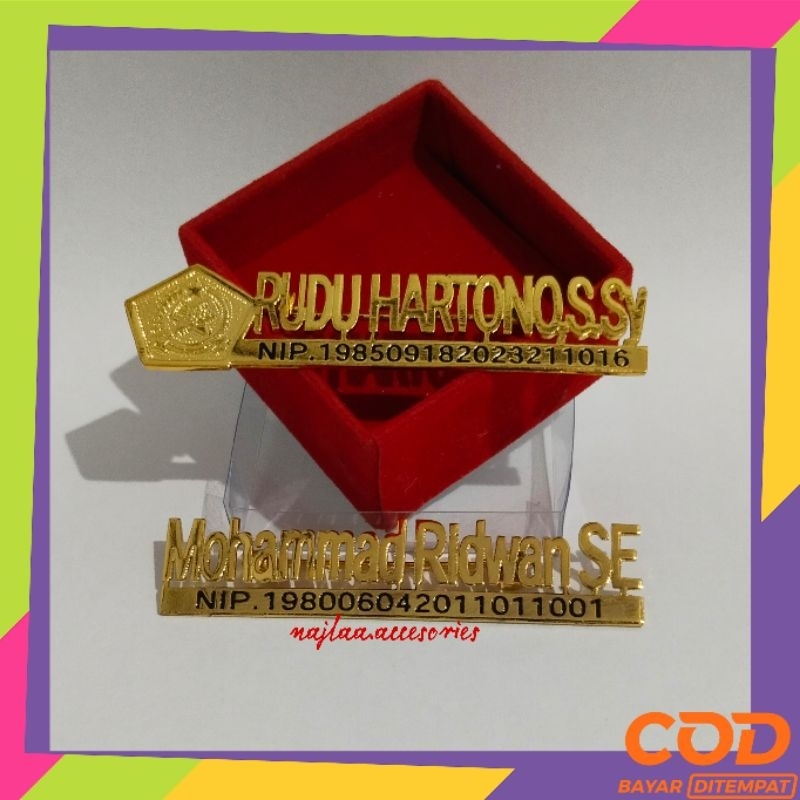 Bros nama NIP || bros custom ukir nama NIP etsa lapis emas terbaru