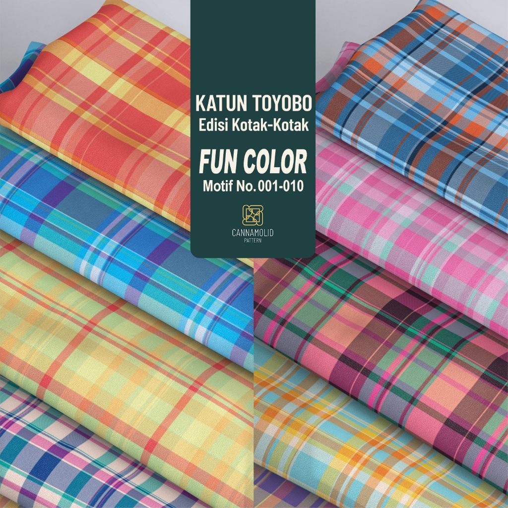 Kain Toyobo Motif KOTAK Ceria  | Lebar 145cm | Plaid FUN COLOR 1-10